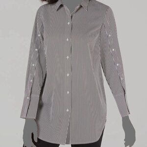 Alfani Black & White Pinstripe Tunic Shirt with Buttoned Sleeve Detail Size L
